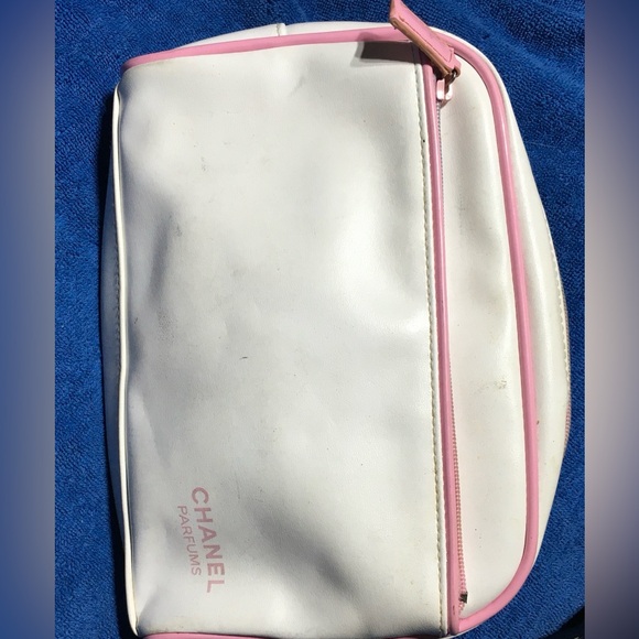 CHANEL Parfum Zipper Cosmetic Pouch White Pink Makeup Case - Picture 9 of 9
